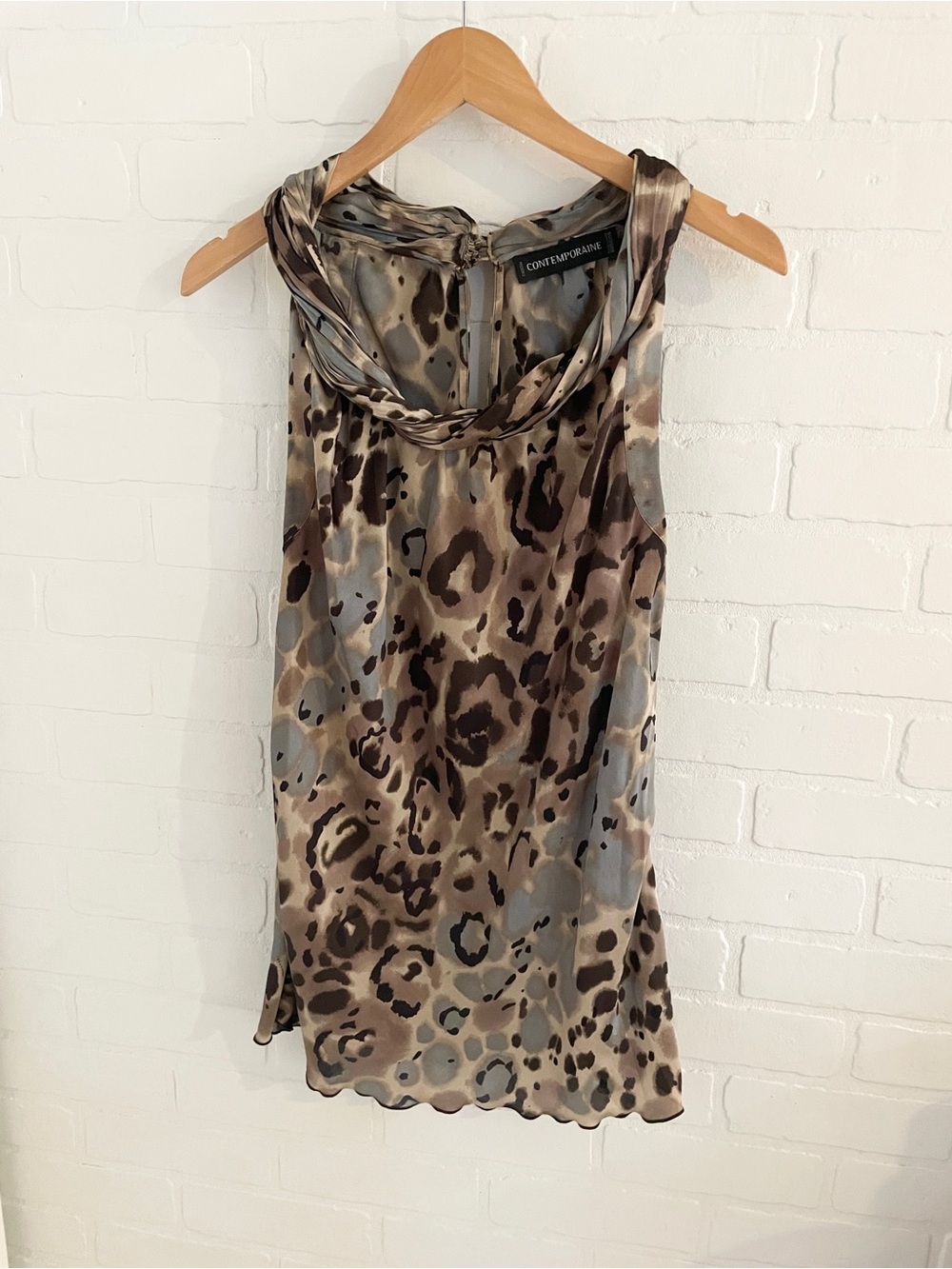 Y2K Mob Wife Animal Print Satin Longline Blouse/micro dress Lettuce Hem Sz XL - Picture 4 of 15